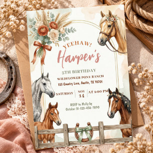 Cowgirl Horse 5th Birthday Wildflower bow Party Invitation
