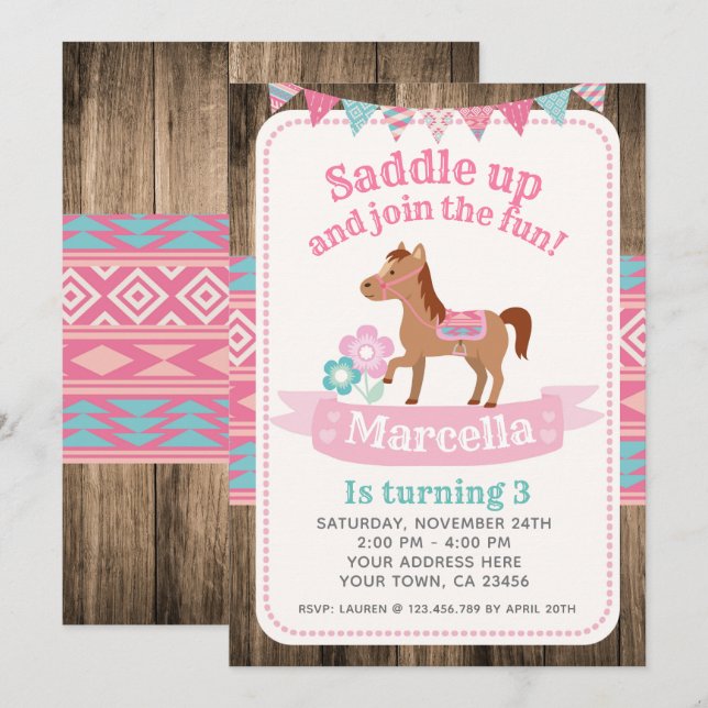 Cowgirl, Horse Birthday Invitation (Front/Back)