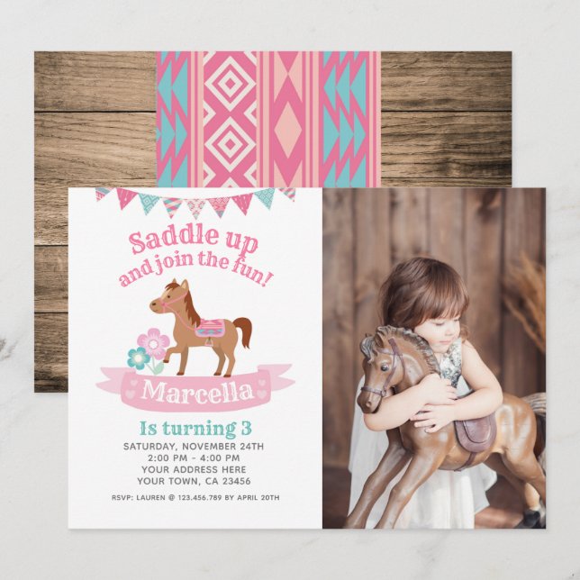 Cowgirl, Horse Birthday Invitation with Photo (Front/Back)