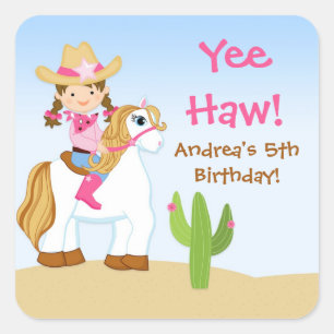 Cowgirl Horse Birthday Party Favour Sticker