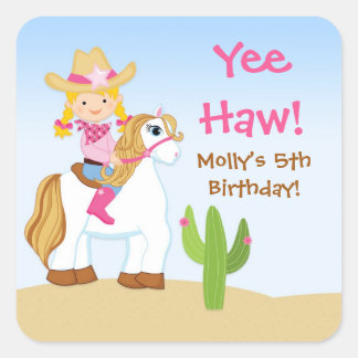 Cowgirl Horse Birthday Party Favour Sticker