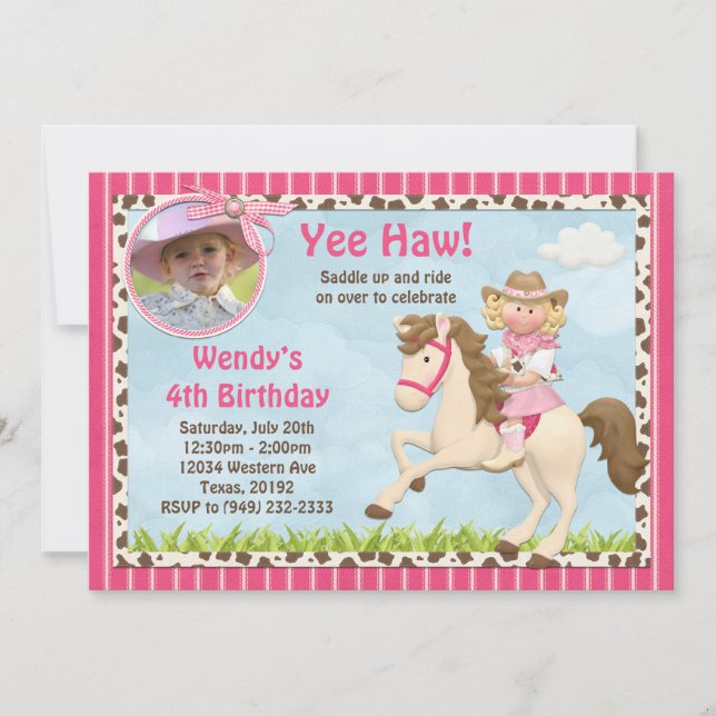 Cowgirl Horse Birthday Party Invitation (Front)