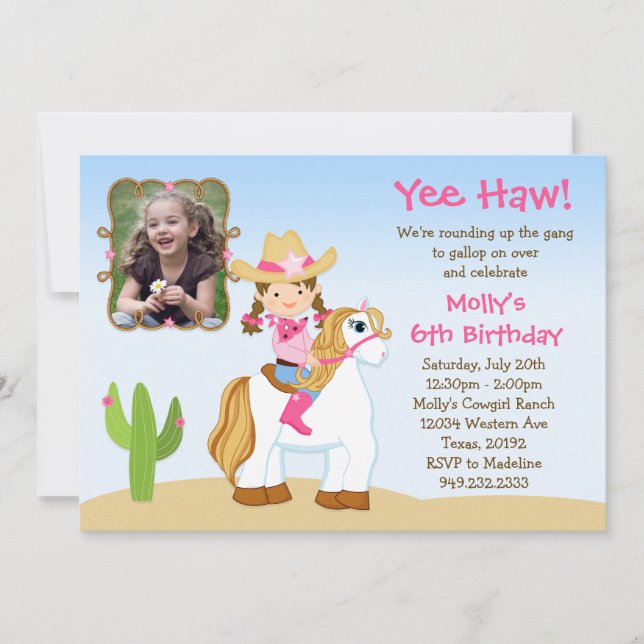 Cowgirl Horse Birthday Party Invitation (Front)