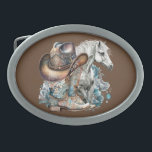 Cowgirl horse cowboy boots hat floral western  belt buckle<br><div class="desc">Cowgirl,  horse lover design with cowboy boots,  cowboy hat,  a beautiful horse,  turquoise flowers and personalised name or any text. Western,  country design.</div>