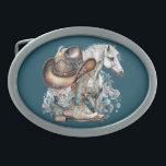 Cowgirl horse cowboy boots hat floral western  belt buckle<br><div class="desc">Cowgirl,  horse lover design with cowboy boots,  cowboy hat,  a beautiful horse,  turquoise flowers and personalised name or any text. Western,  country design.</div>