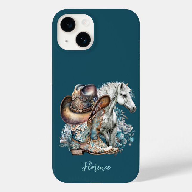 Cowgirl horse cowboy boots hat floral western  Case-Mate iPhone case (Back)