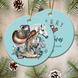 Cowgirl horse cowboy boots hat floral western  ceramic tree decoration