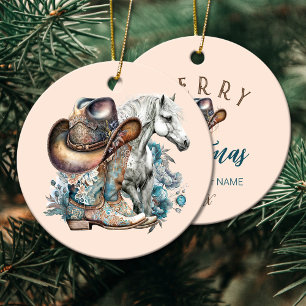 Cowgirl horse cowboy boots hat floral western ceramic tree decoration