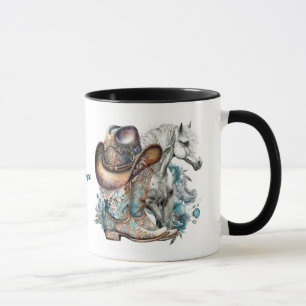 Cowgirl horse cowboy boots hat floral western  mug