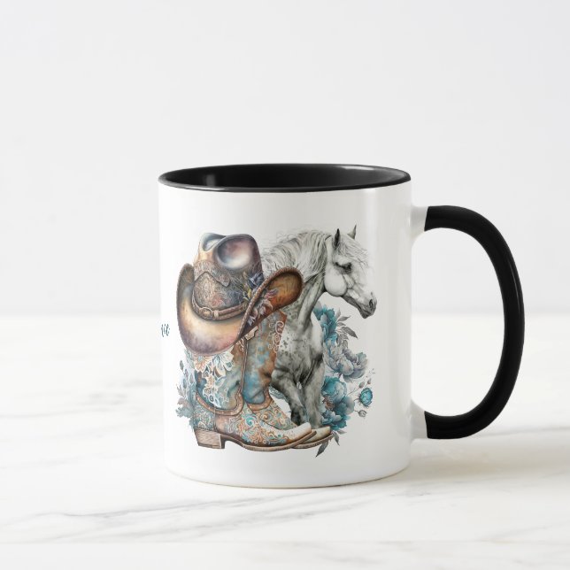 Cowgirl horse cowboy boots hat floral western  mug (Right)
