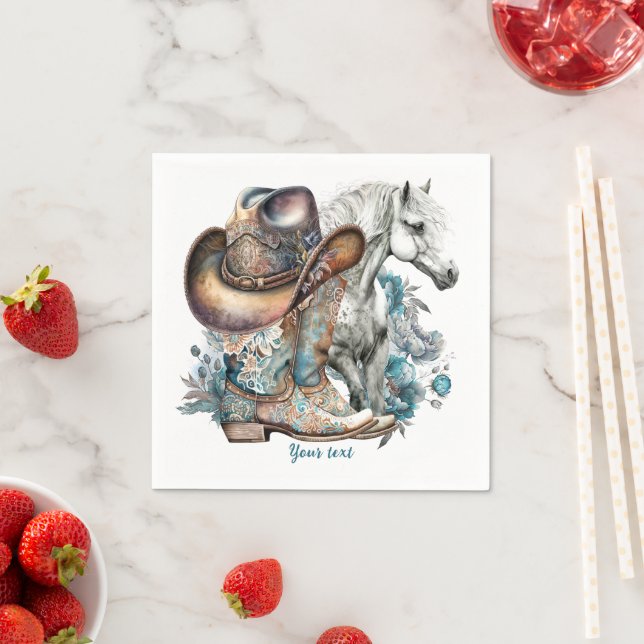 Cowgirl horse cowboy boots hat floral western  napkin (Insitu)