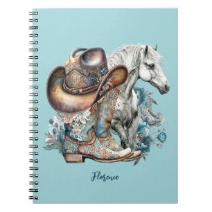 Cowgirl horse cowboy boots hat floral western  notebook