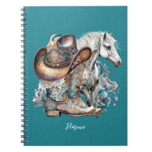 Cowgirl horse cowboy boots hat floral western notebook