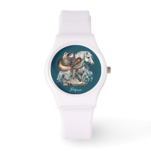 Cowgirl horse cowboy boots hat floral western  watch