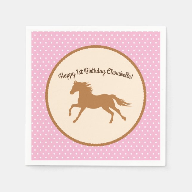 Cowgirl Horse Kid's Birthday Party Napkin (Front)