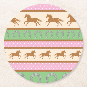 Cowgirl Horse Pony Cute 1st Birthday Party Theme Round Paper Coaster