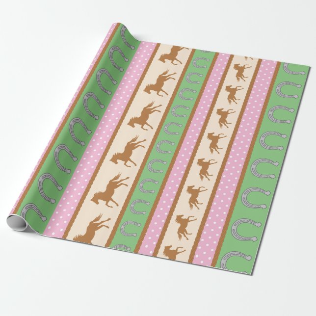 Cowgirl Horse Pony Cute 1st Birthday Party Theme Wrapping Paper (Unrolled)