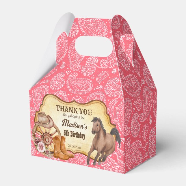 Cowgirl horses pink paisley western party gift favour box (Front Side)