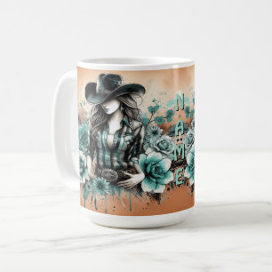 Cowgirl Illustration and Floral Background Art Coffee Mug