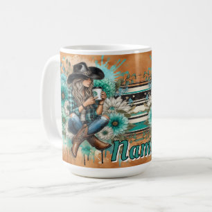 Cowgirl in Hat with Floral Design Coffee Mug