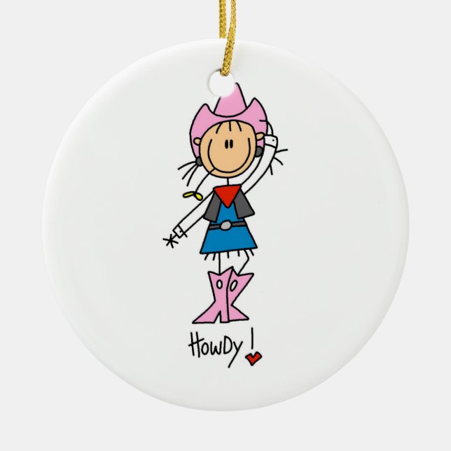 Cowgirl in Pink T-shirts and Gifts Ceramic Tree Decoration (Front)