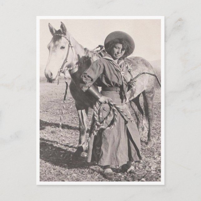 Cowgirl in riding habit of the 1880s postcard (Front)