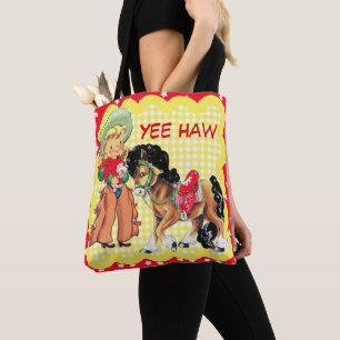 Cowgirl Kid With Horse Custom Text Tote Bag