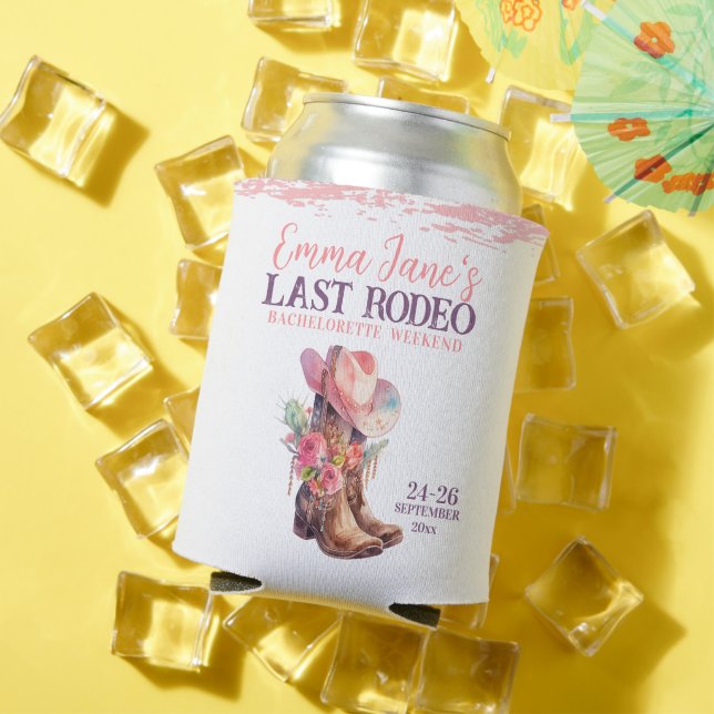 Cowgirl Last Rodeo Pink Bachelorette Can Cooler (In Situ Summer)