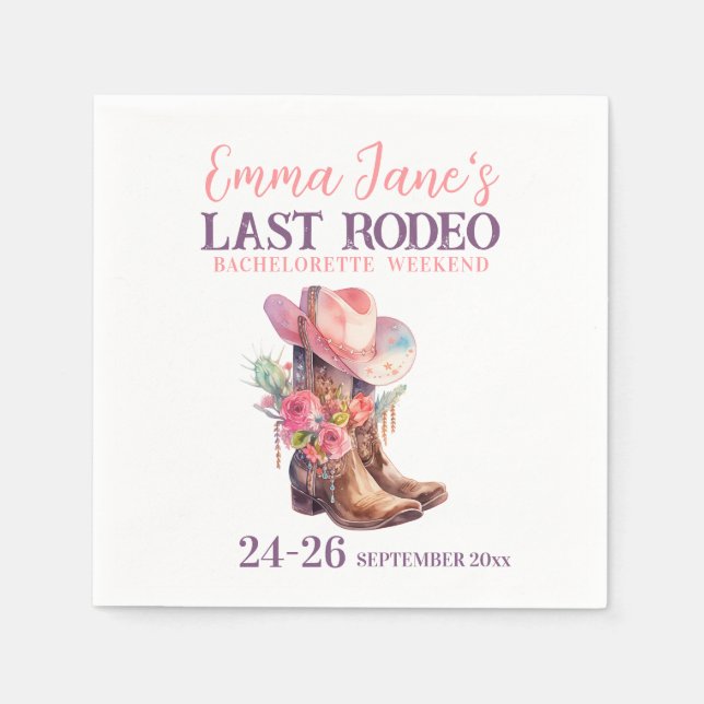 Cowgirl Last Rodeo Pink Bachelorette Napkin (Front)