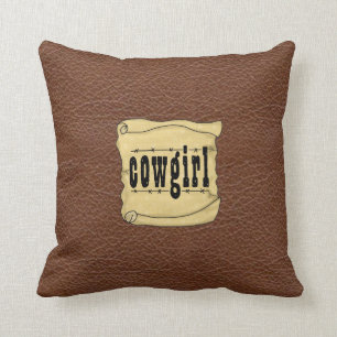 Cowgirl Leather Print Scroll MoJo Throw Pillow