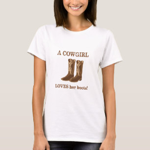 Cowgirl Loves Her Boots Words Brown Western T-Shirt