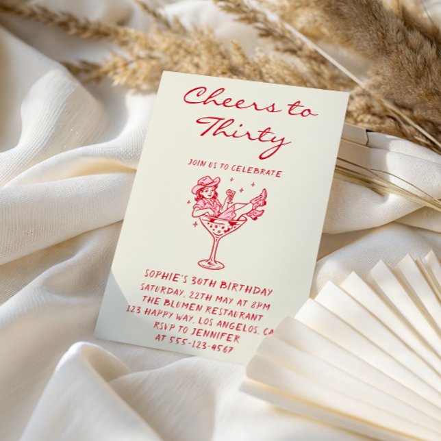 Cowgirl Martini Cheers to Thirty 30th Birthday Invitation (Creator Uploaded)