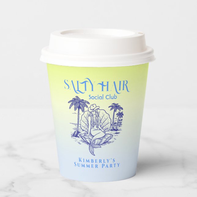 Cowgirl Mermaid Coastal Yellow Birthday Party Paper Cups (Front)