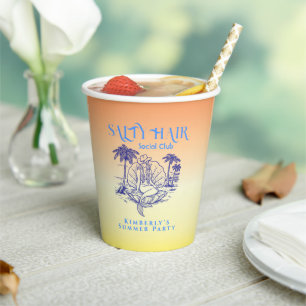 Cowgirl Mermaid Coastal Yellow Birthday Party Paper Cups