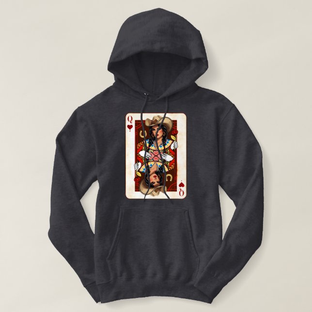 Cowgirl Midwest Queen of Hearts Card - Love Luck Hoodie (Design Front)