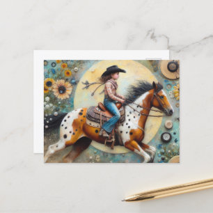 Cowgirl on a Pintoloosa Horse Postcard