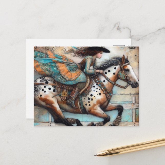 Cowgirl on an Appaloosa Horse Postcard (Front/Back In Situ)