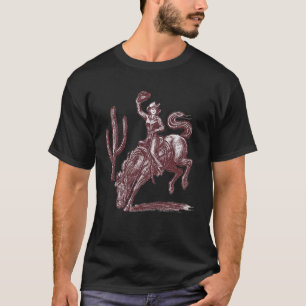 Cowgirl on Bucking Bronco Desert Retro Western T-Shirt