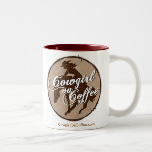 "Cowgirl On Coffee" White and Red MUG