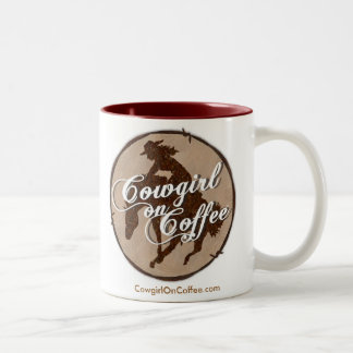 "Cowgirl On Coffee" White and Red MUG