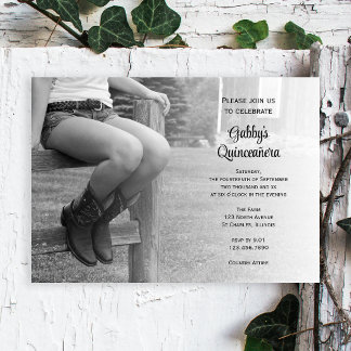 Cowgirl on Fence Western Barn Party Quinceañera  Invitation
