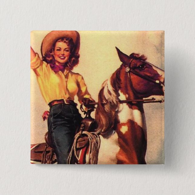 Cowgirl on Her Horse 15 Cm Square Badge (Front)