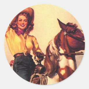 Cowgirl on Her Horse Classic Round Sticker