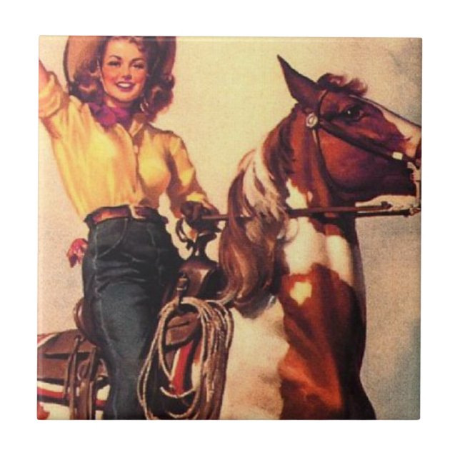 Cowgirl on Her Horse Tile (Front)