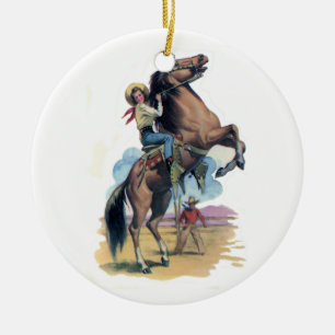 Cowgirl on Horse Ceramic Tree Decoration