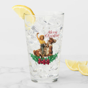 Cowgirl On Horse Christmas Holiday Glass