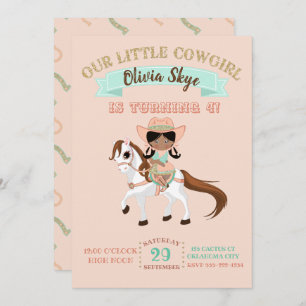 Cowgirl on Horse Girls Birthday Ethnic Invitation
