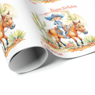 Cowgirl on Horse Personalized Name and Occasion  Wrapping Paper