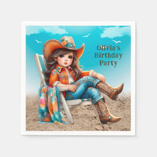Cowgirl on the Beach Girl Birthday Party Napkin