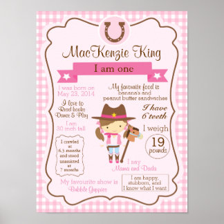 CowGirl one year sign for your birthday girl